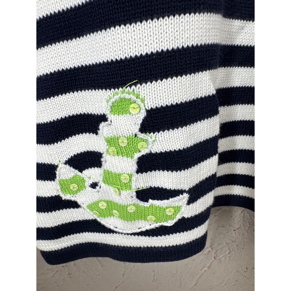 The‎ Quacker Factory Nautical Sweater Womens Green Black Sequins Anchors Medium - Picture 4 of 6